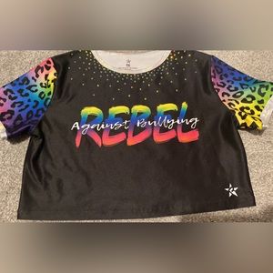 Rebel athletic rainbow cheetah bling crop YXL